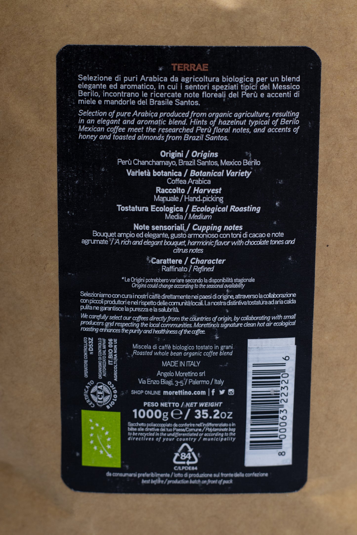 Terrae - Organic 100% Arabica whole bean coffee 2.2lb