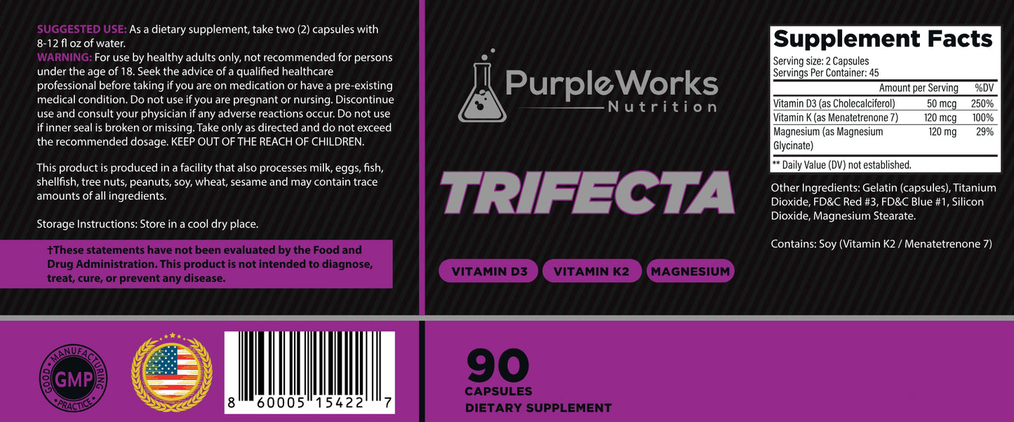 PurpleWorks Trifecta - Vitamin D3 (2000 IU), K2, Magnesium